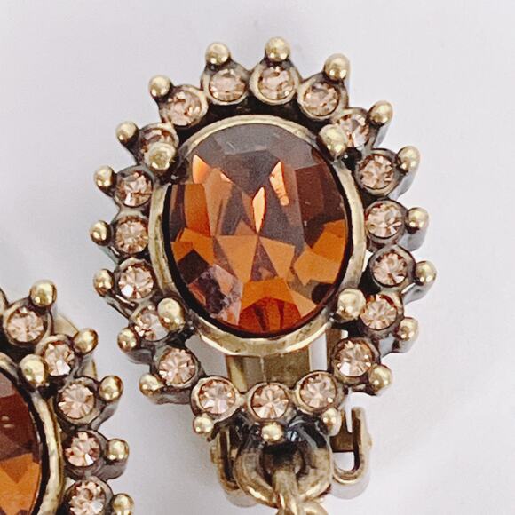 VTG Signed Heidi Daus Rhinestone Black Bead Faux Pearl Gold Clip Dangle Earrings - Picture 4 of 11